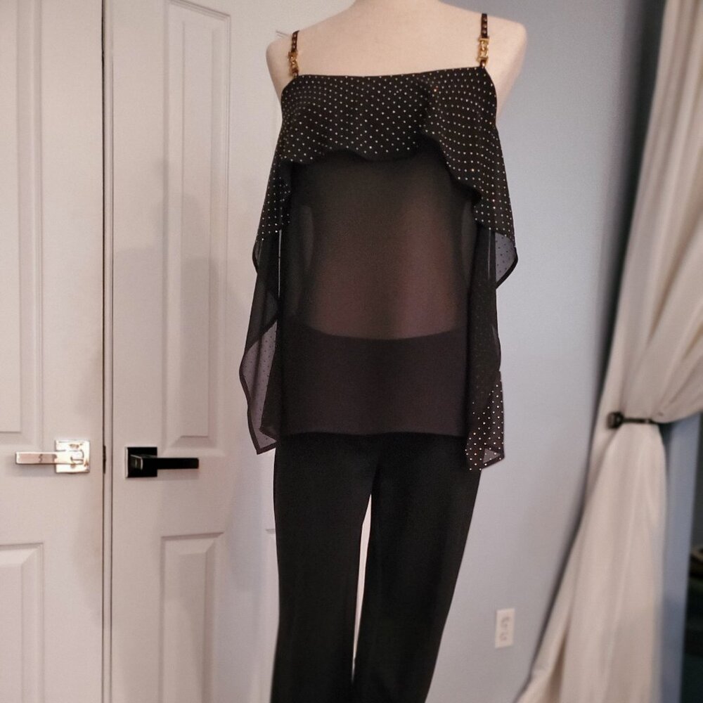 NWOT CACHE Cami with Gold Chain accent and Studs